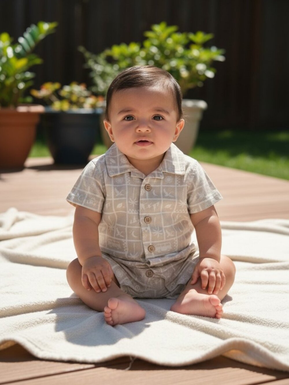 Eddie Bauer Baby Boys Button-Front Printed Romper Size 3–6M